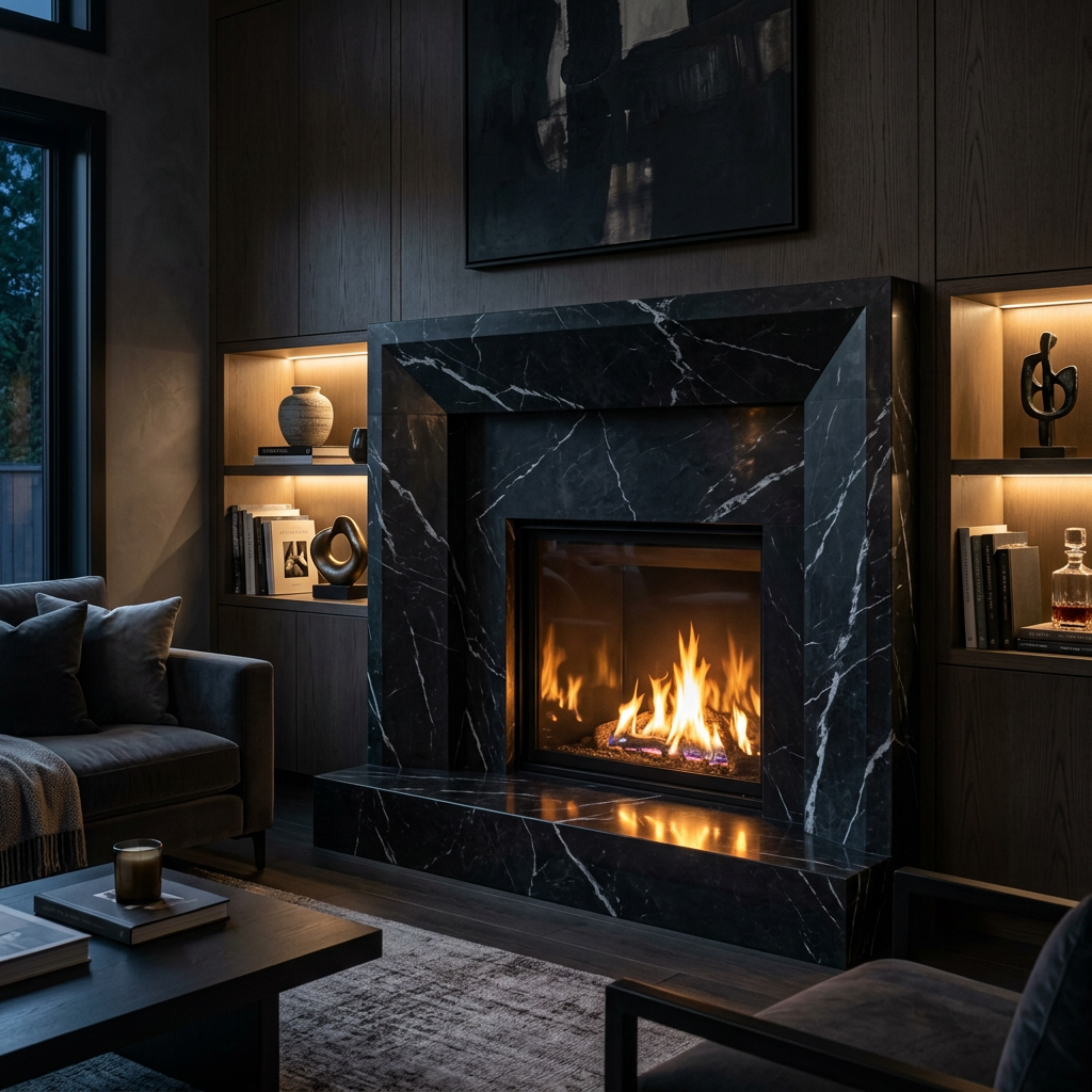 Black Marble Fireplace Surround