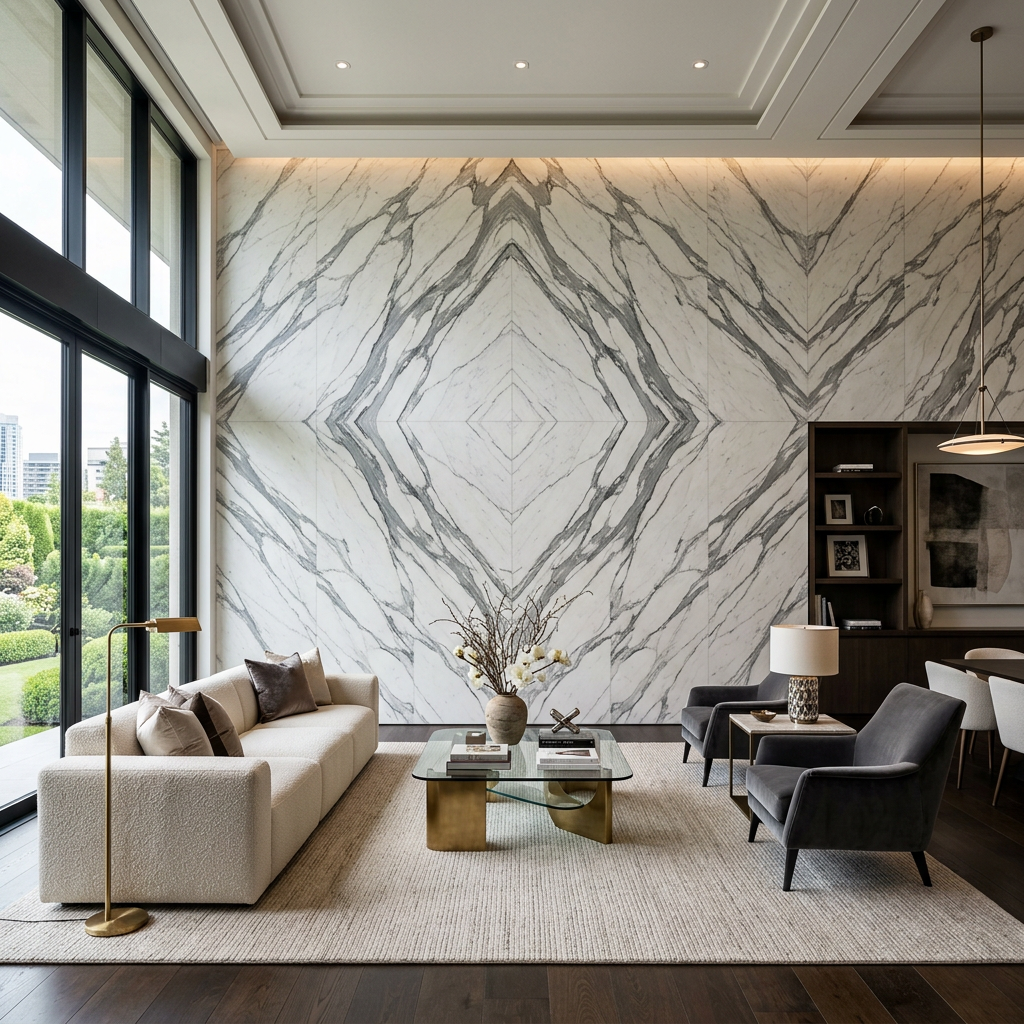 Calacatta Marble Floor-to-Ceiling Feature Wall