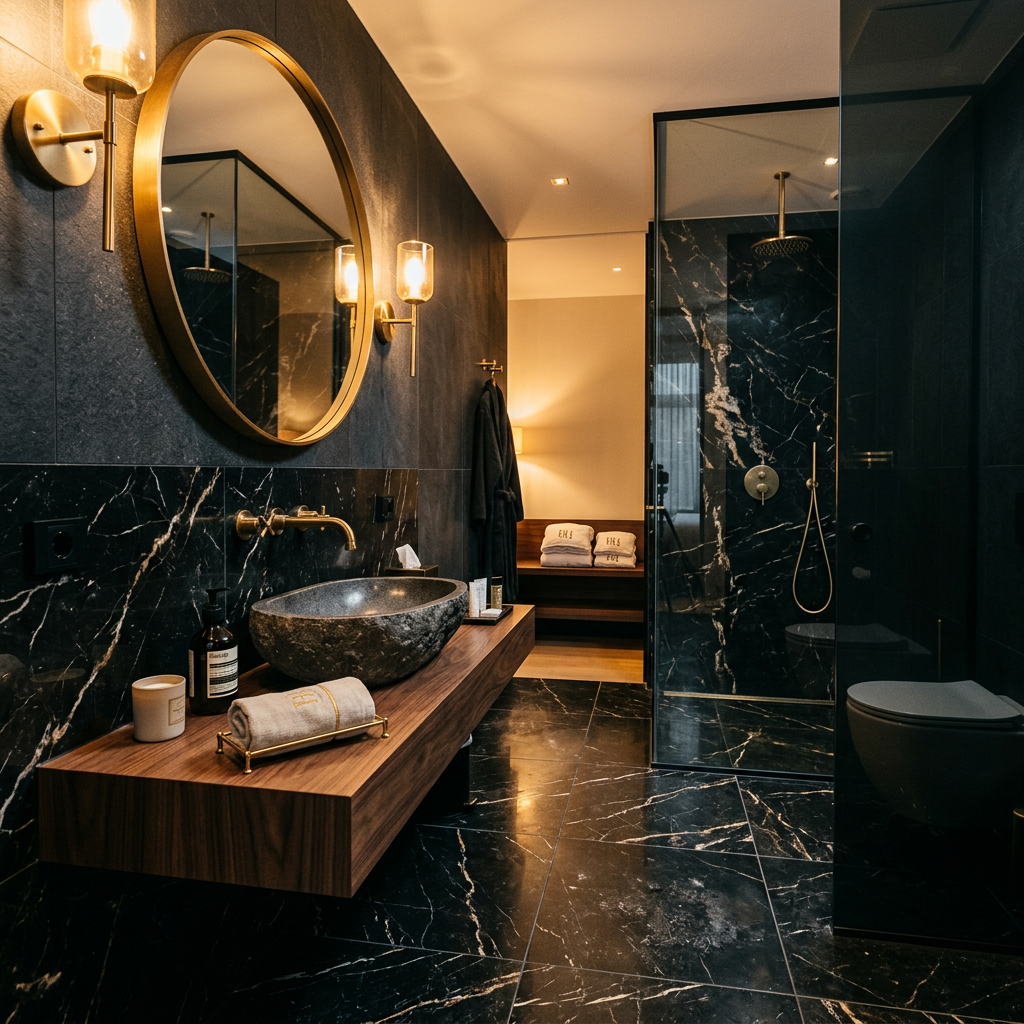 Boutique Hotel Black Marble Bathroom