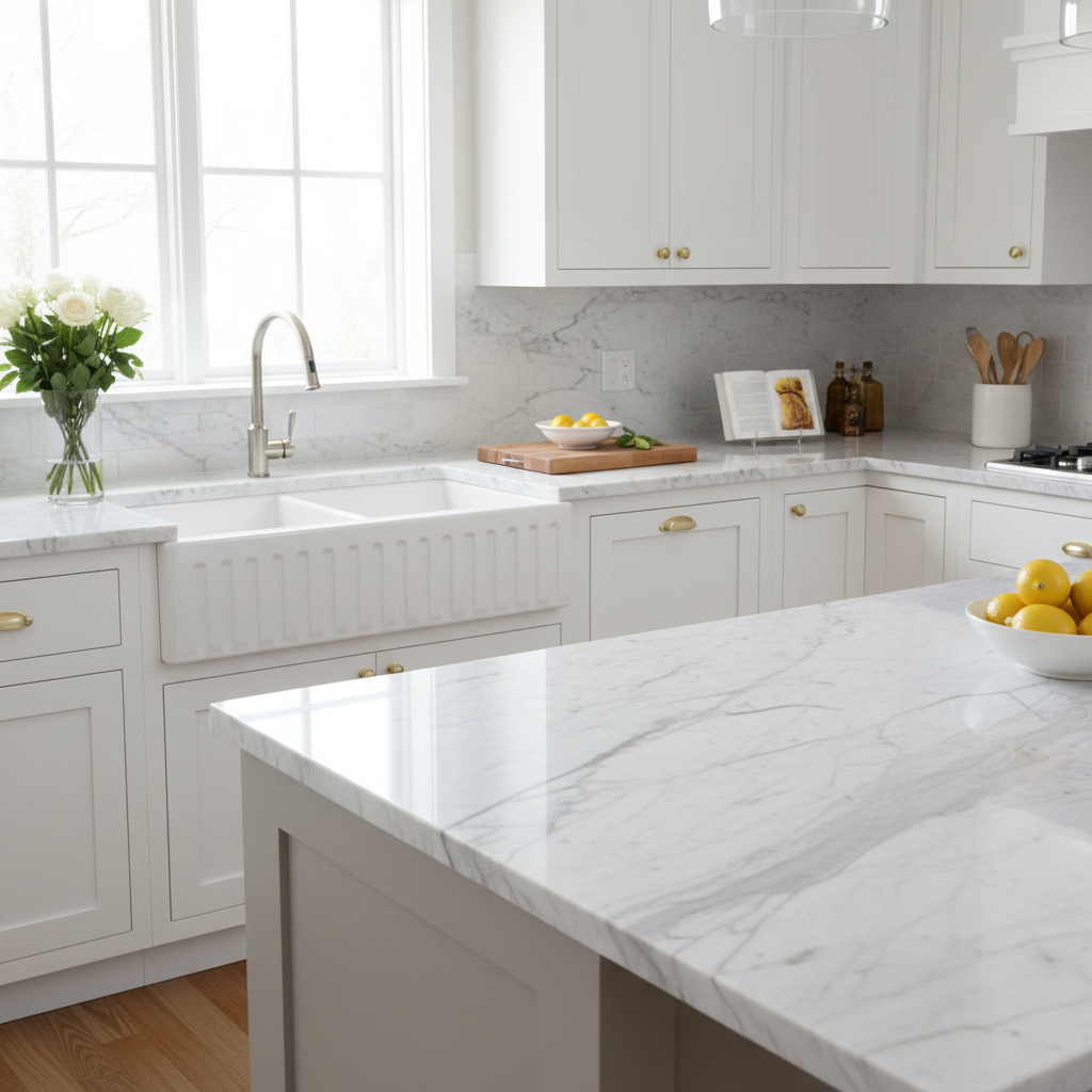 Carrara Marble with Farmhouse Sink