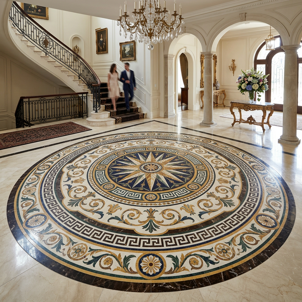 Hand-Crafted Marble Floor Medallion
