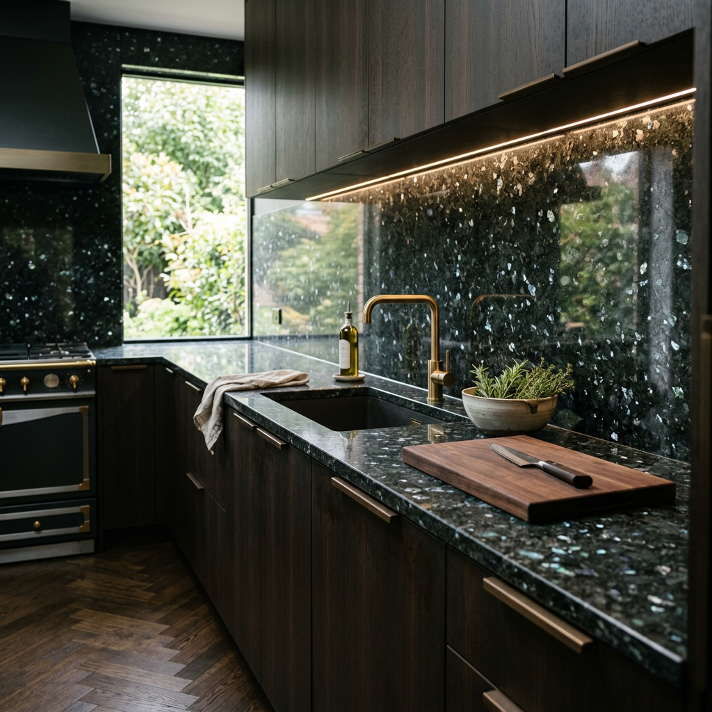 Emerald Pearl Granite Kitchen with Integrated Stone