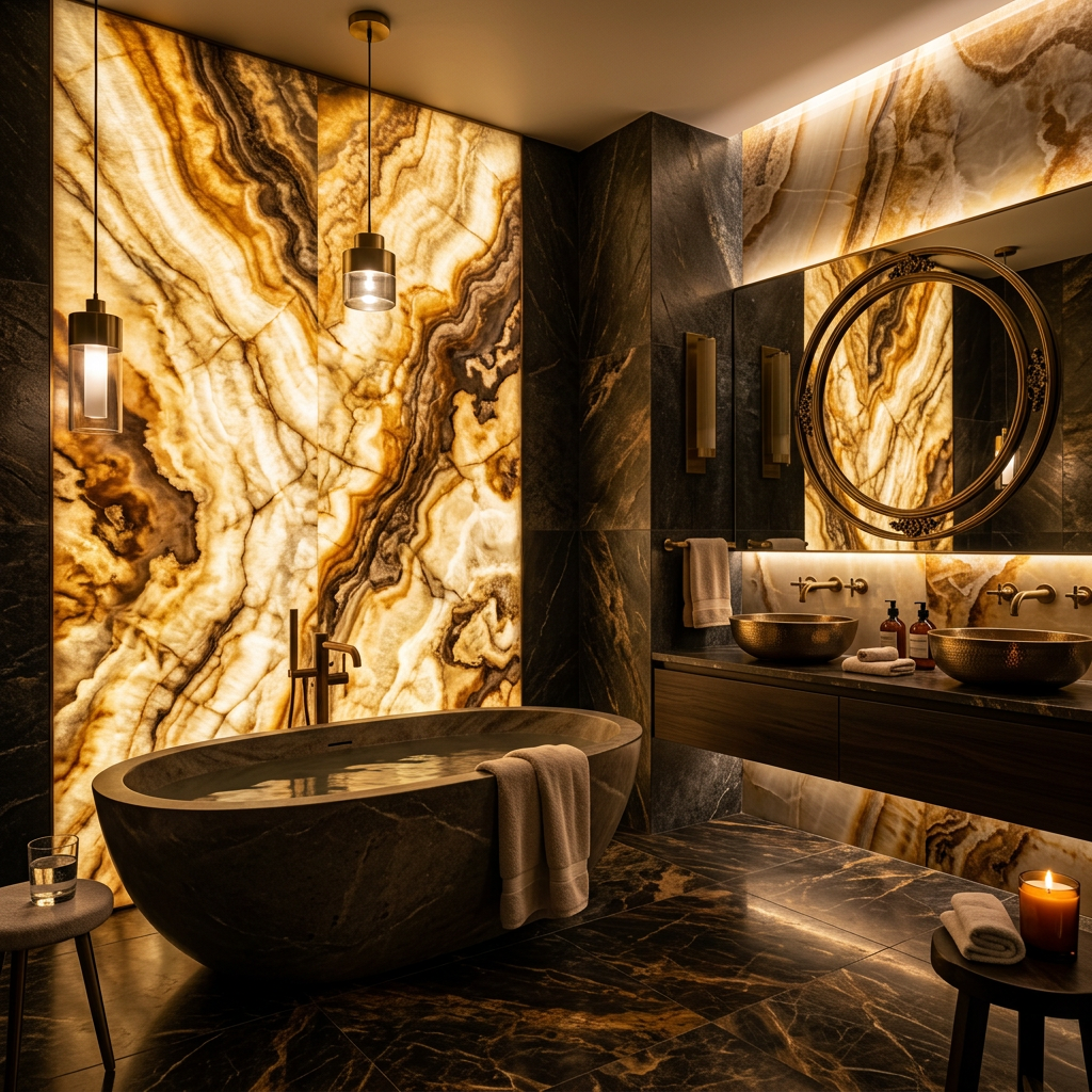 Backlit Onyx Marble Bathroom Panels