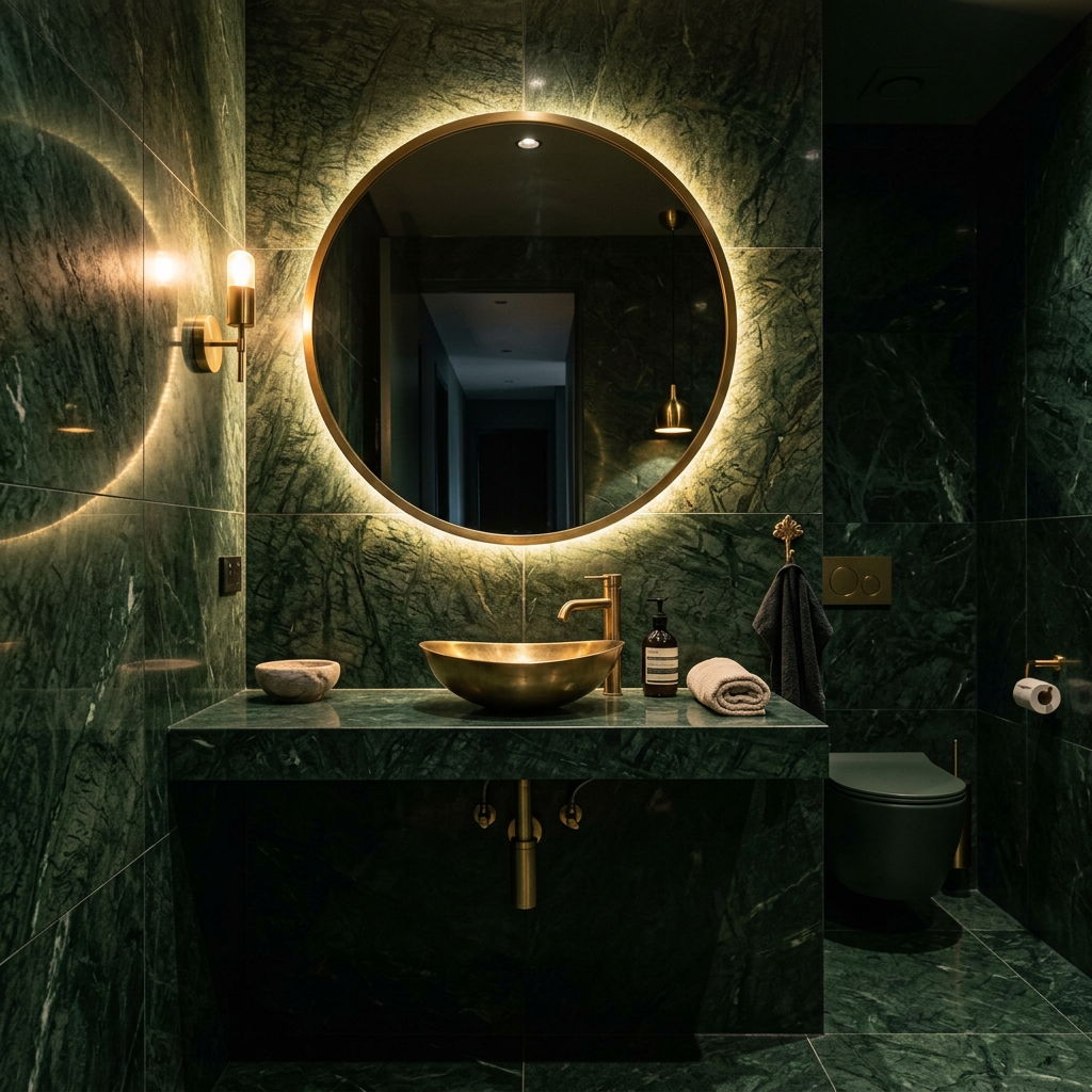 Dark Green Marble Powder Room