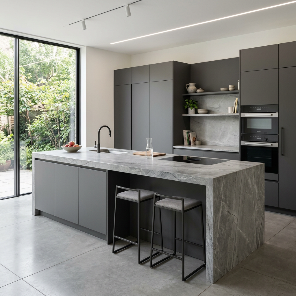 Grey Quartzite Island with Thick Edge Profile