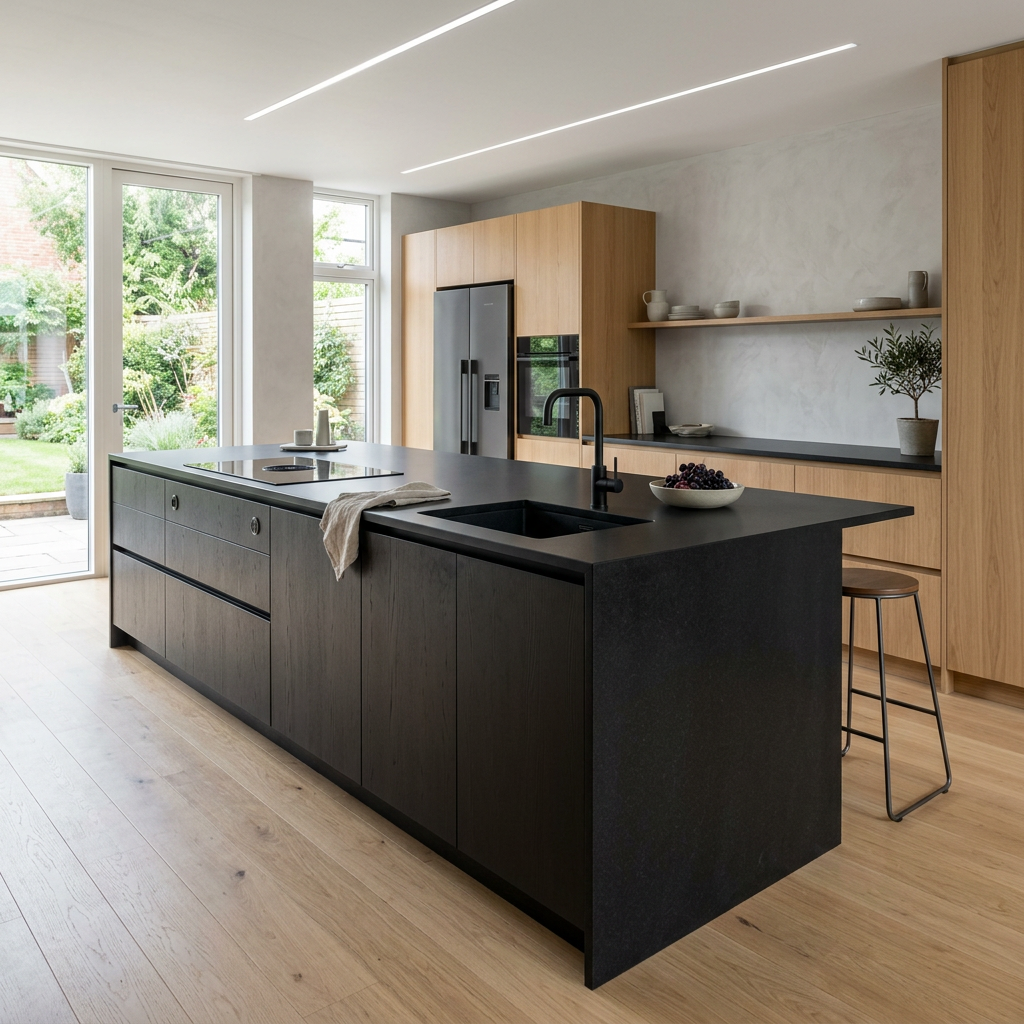 Absolute Black Granite Minimalist Kitchen