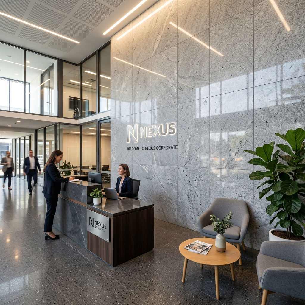 Silver Grey Granite Office Reception Wall