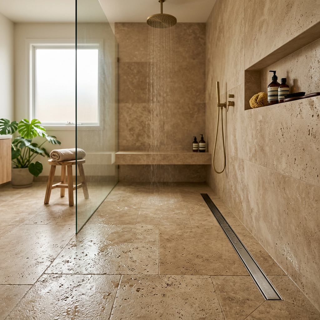Travertine Brushed Shower Wet Room Floor