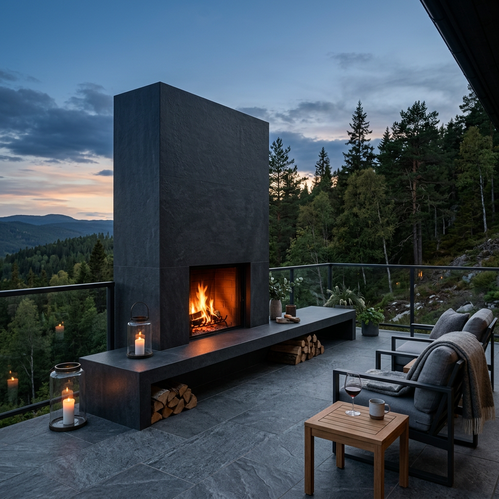 Outdoor Charcoal Porcelain Fireplace