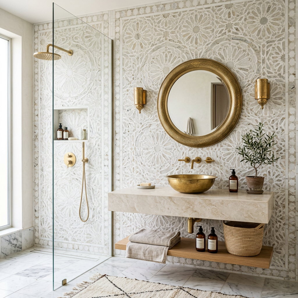 Arabesque Moroccan Marble Mosaic Bathroom Wall