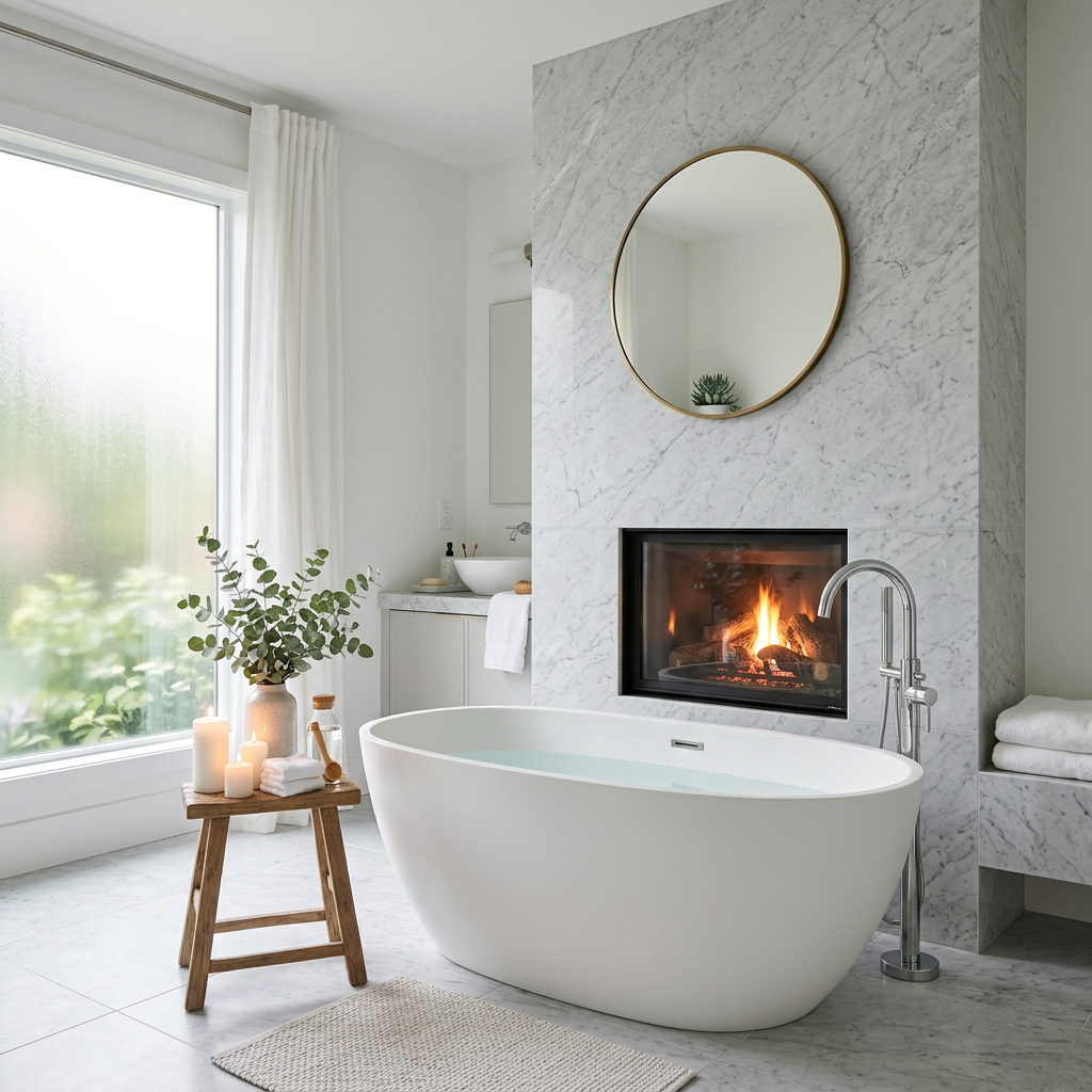 Spa Marble Bathroom Fireplace