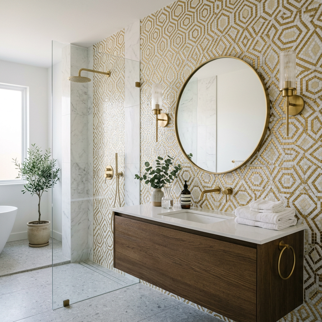 Geometric Mosaic Bathroom Wall