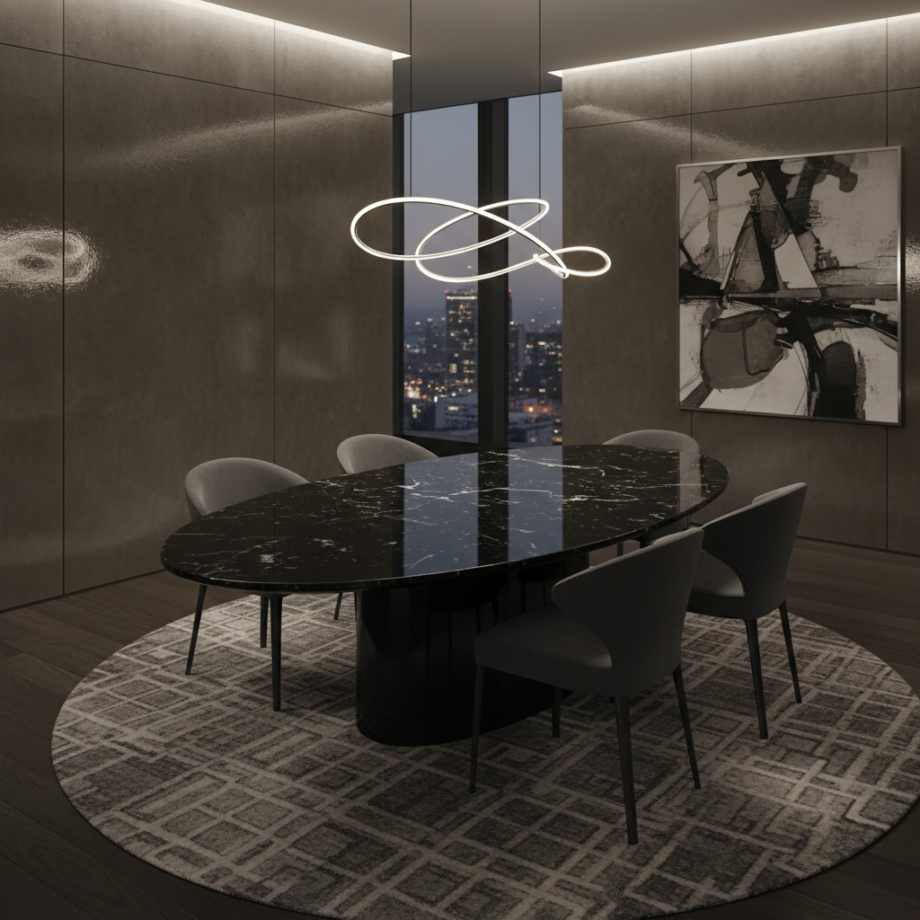 Oval Black Granite Dining Table