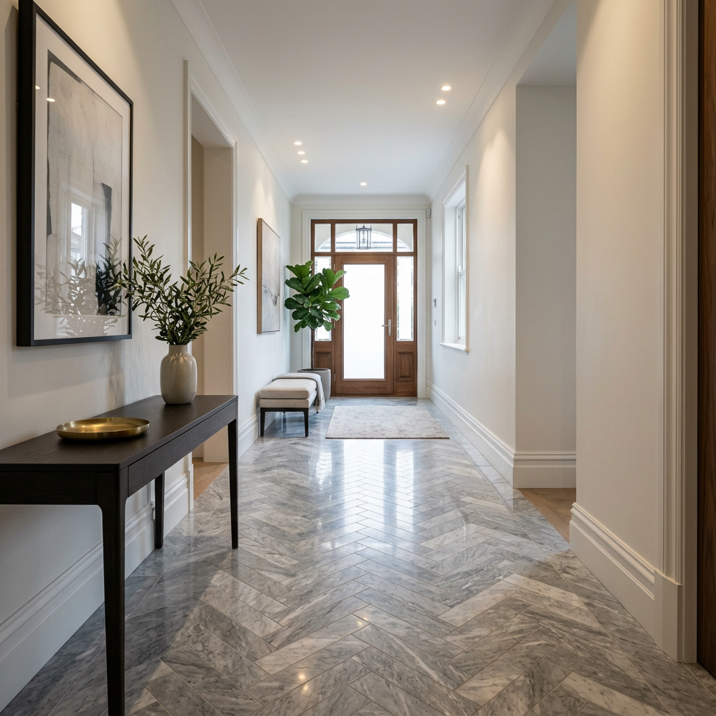 Herringbone Marble Hallway