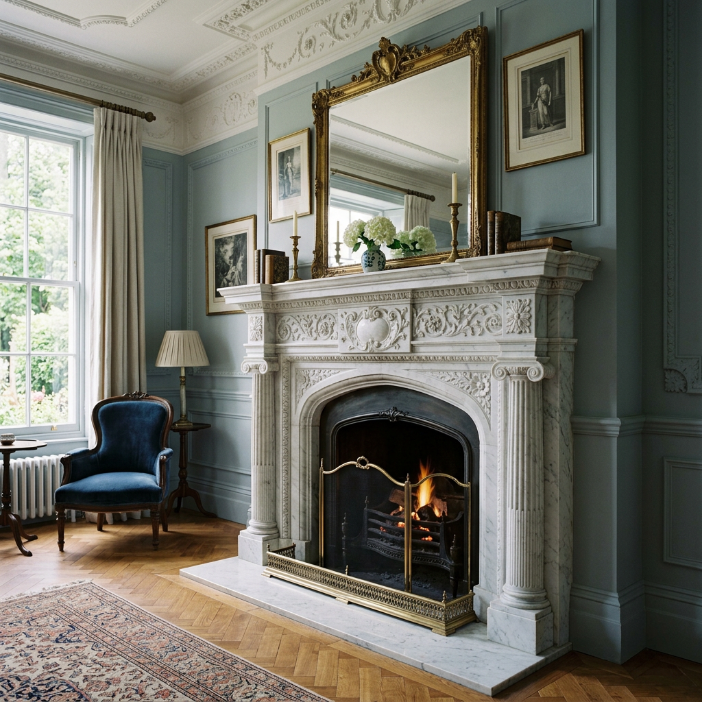 Bianco Carrara Marble Ornate Period Fireplace