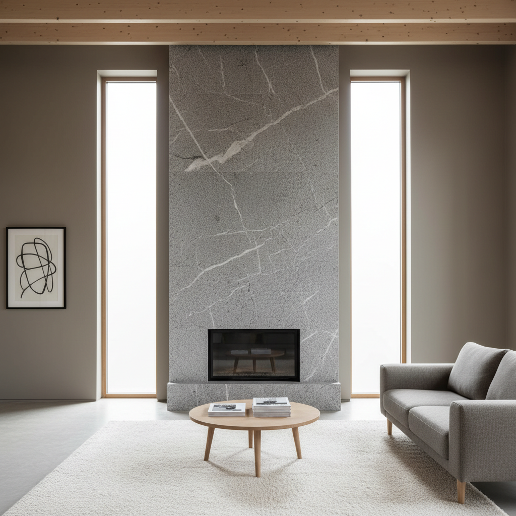 Pietra Grey Granite Floor-to-Ceiling Chimney Breast
