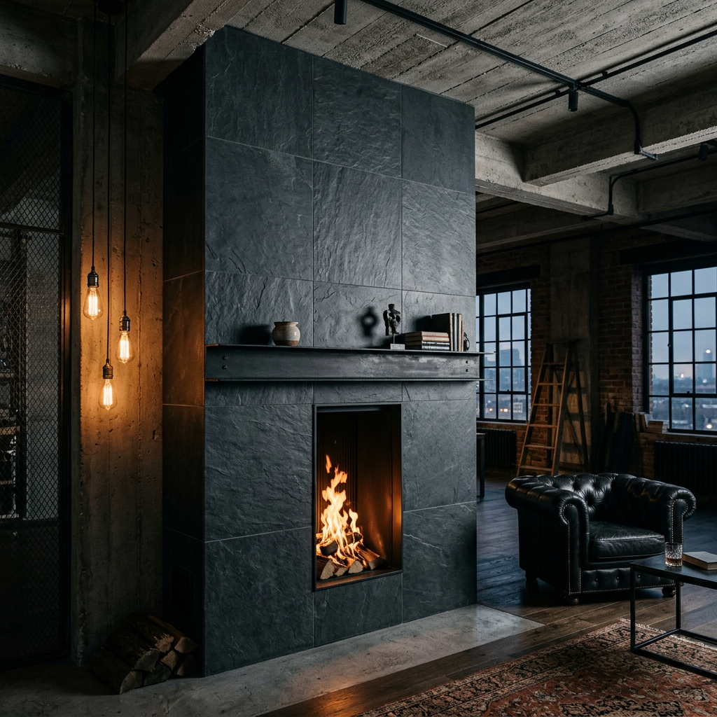 Industrial Dark Porcelain Fireplace