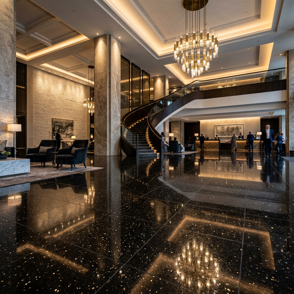 Black Galaxy Granite Hotel Lobby Floor