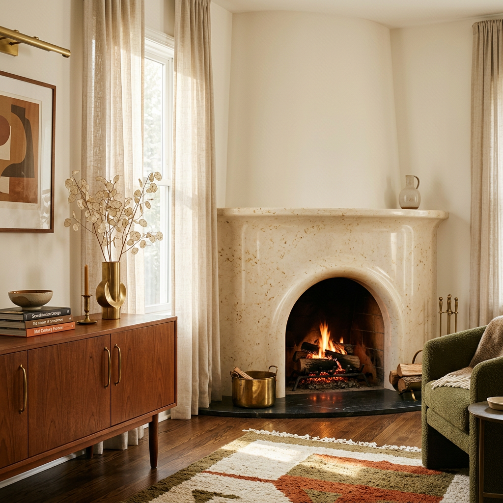 Cream Quartz Curved Fireplace