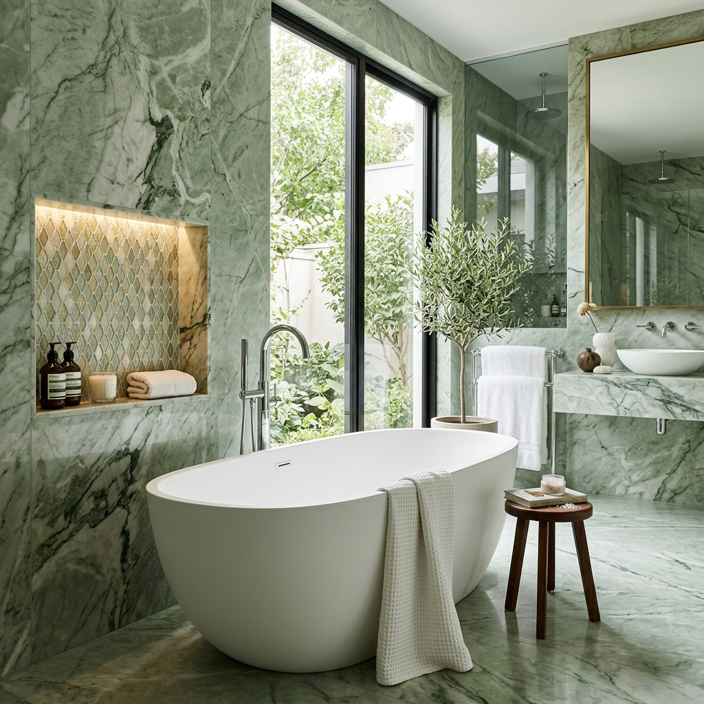 Sage Green Marble Bathroom
