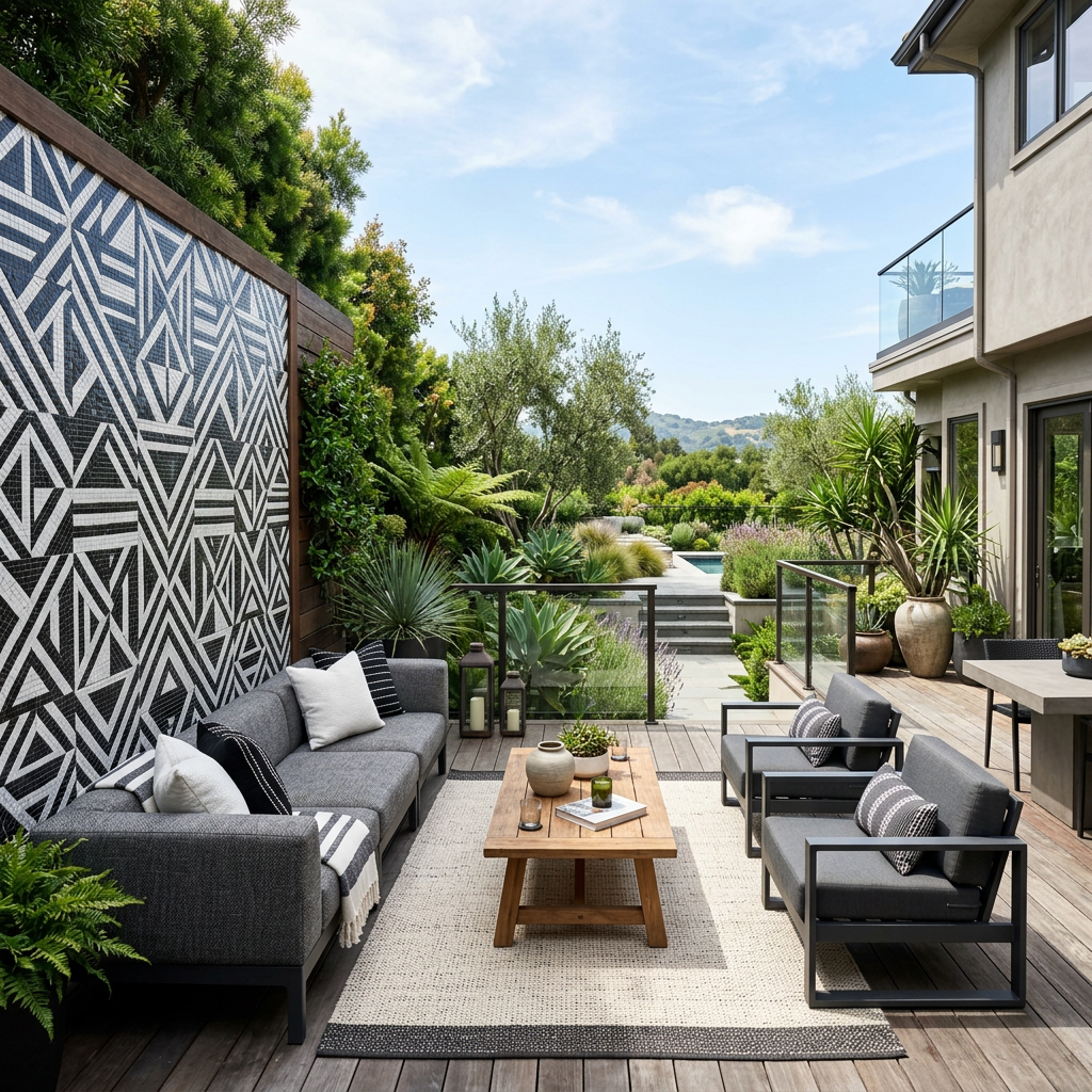 Black & White Mosaic Terrace Wall