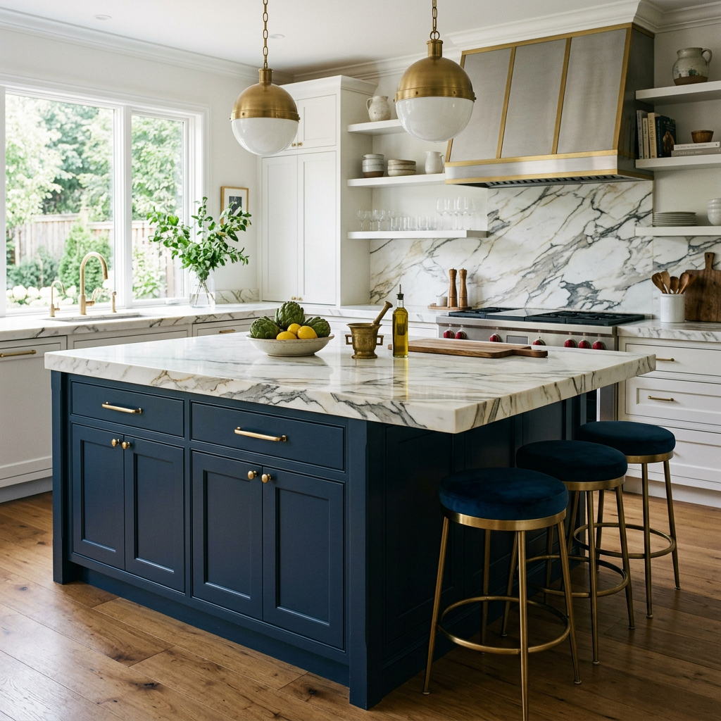 Statuario Marble Thick Slab Island