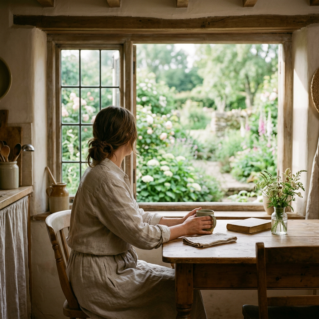 Woman in kitchen with morning tea — consistent nutrition habits