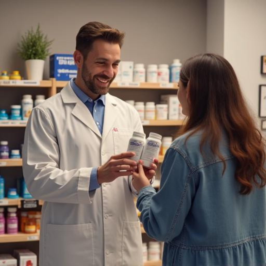 Licensed pharmacist consulting a patient
