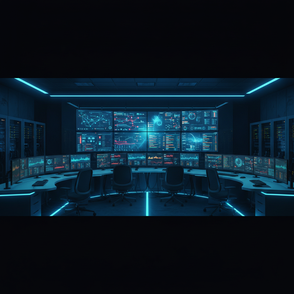 Engineer reviewing security alerts on monitoring screens