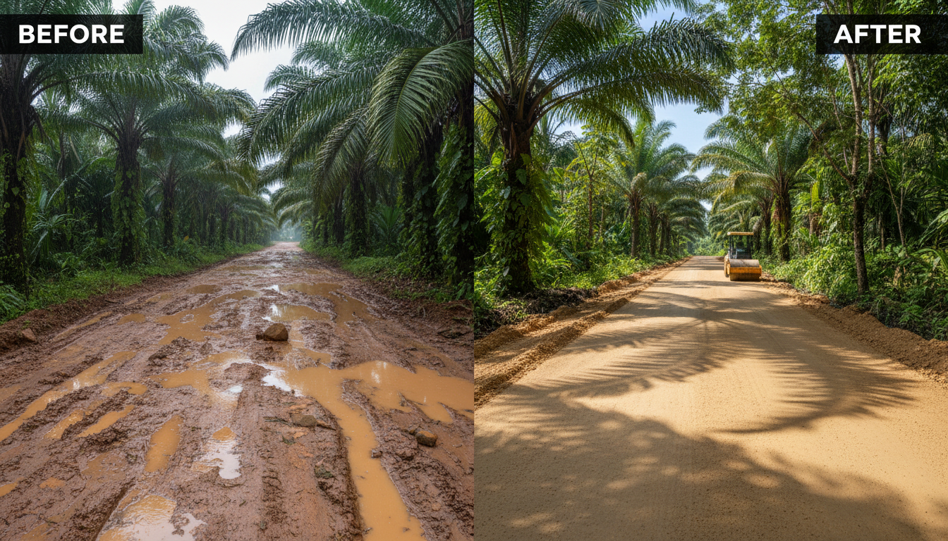 Before and after road stabilization