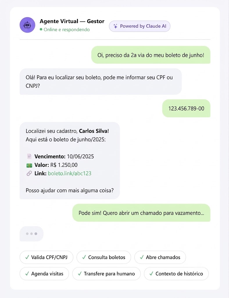 Gestor Atendimento — interface de chat com agente virtual