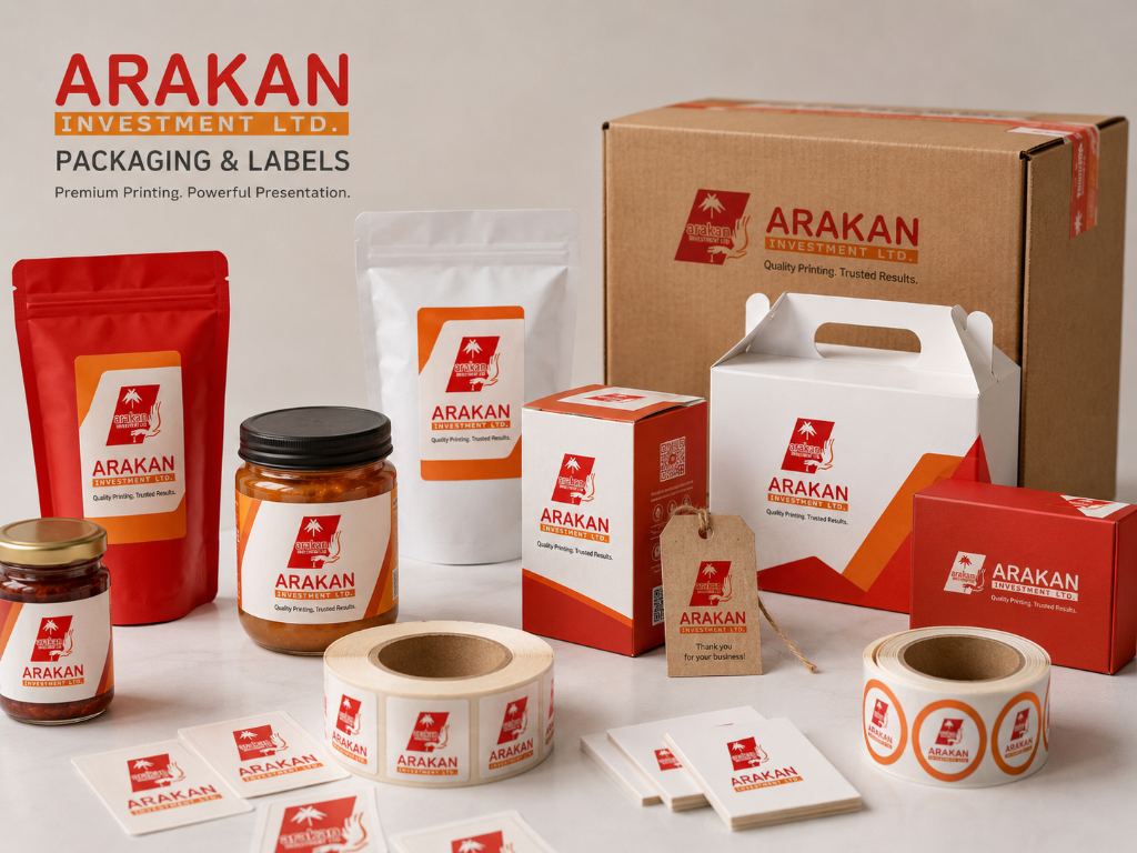 Custom packaging, product labels, and branded boxes by Arakan Investment Ltd.