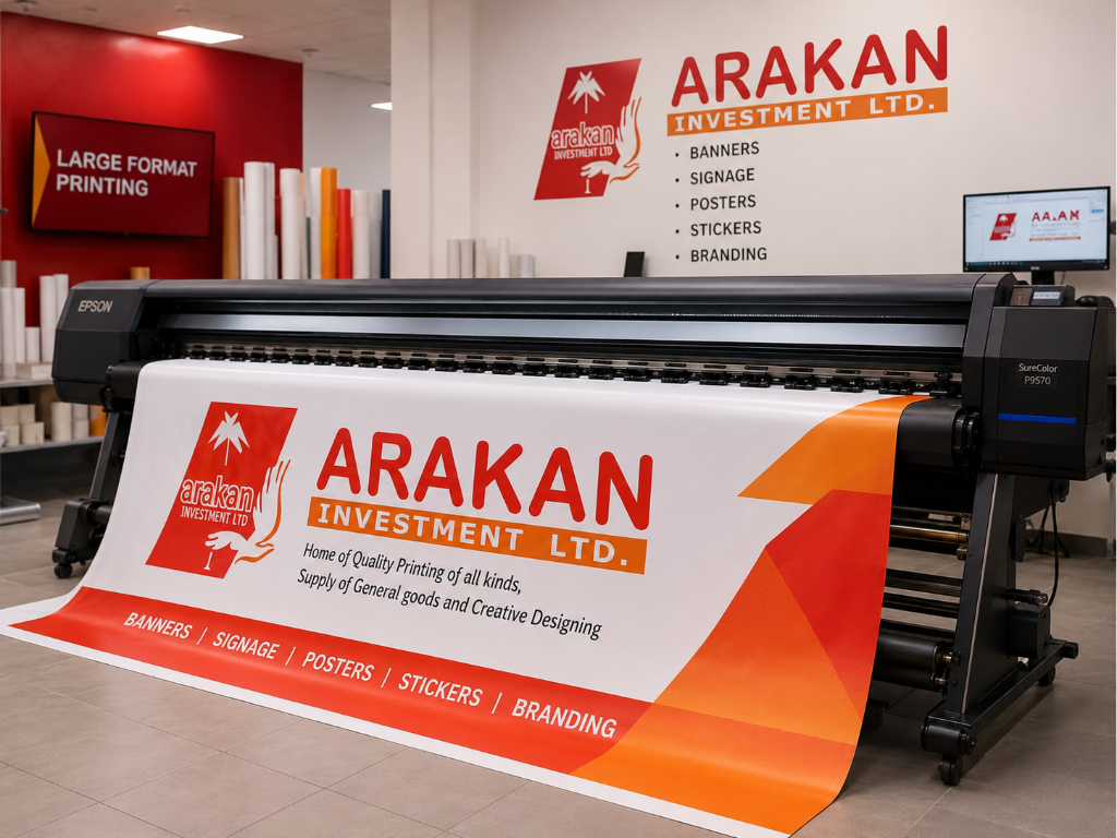 Large format printing press at Arakan Investment Ltd. in Accra, Ghana