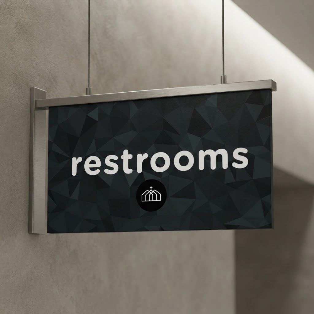 Hanging Sign — Restrooms