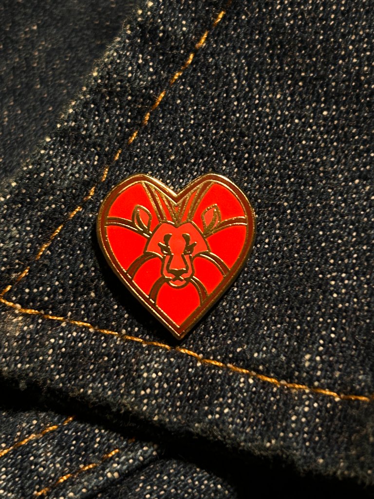 Lion Heart pin on denim