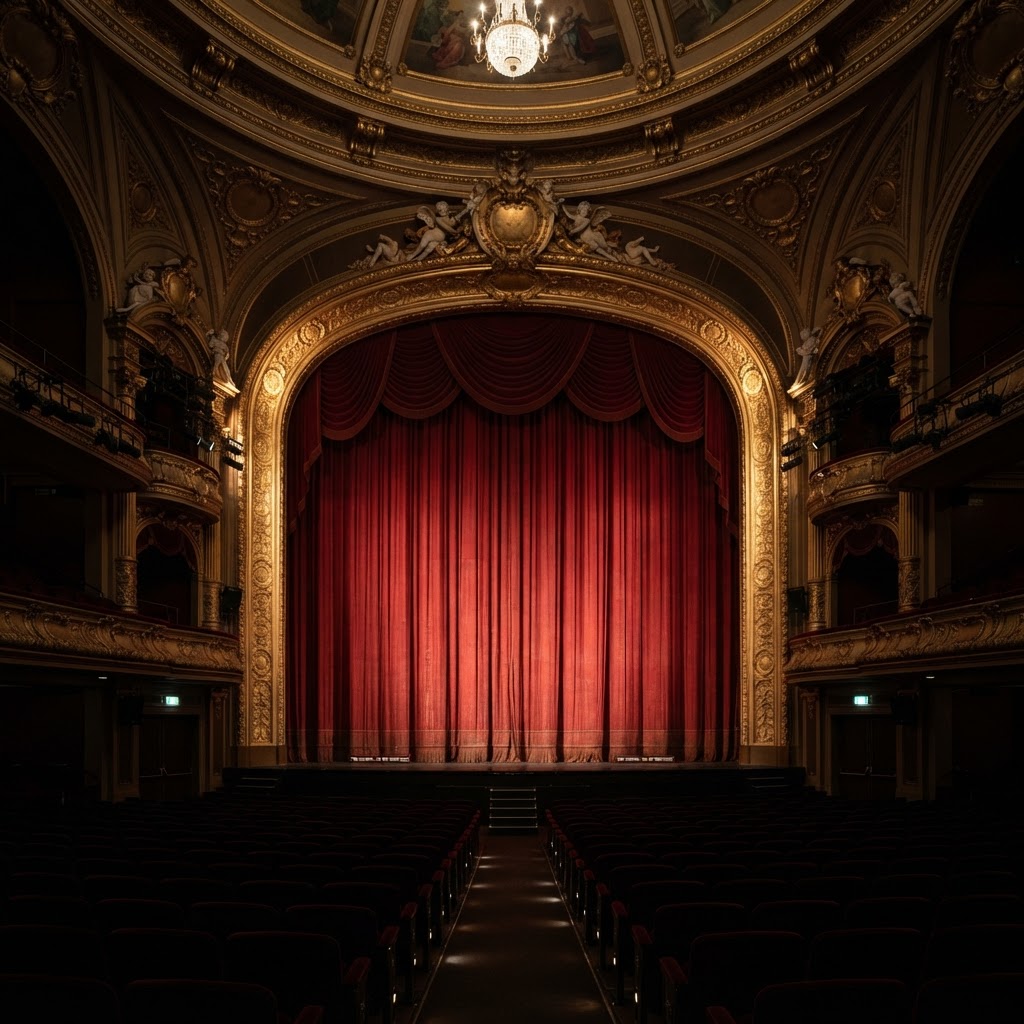 Proscenium fire curtain in theater