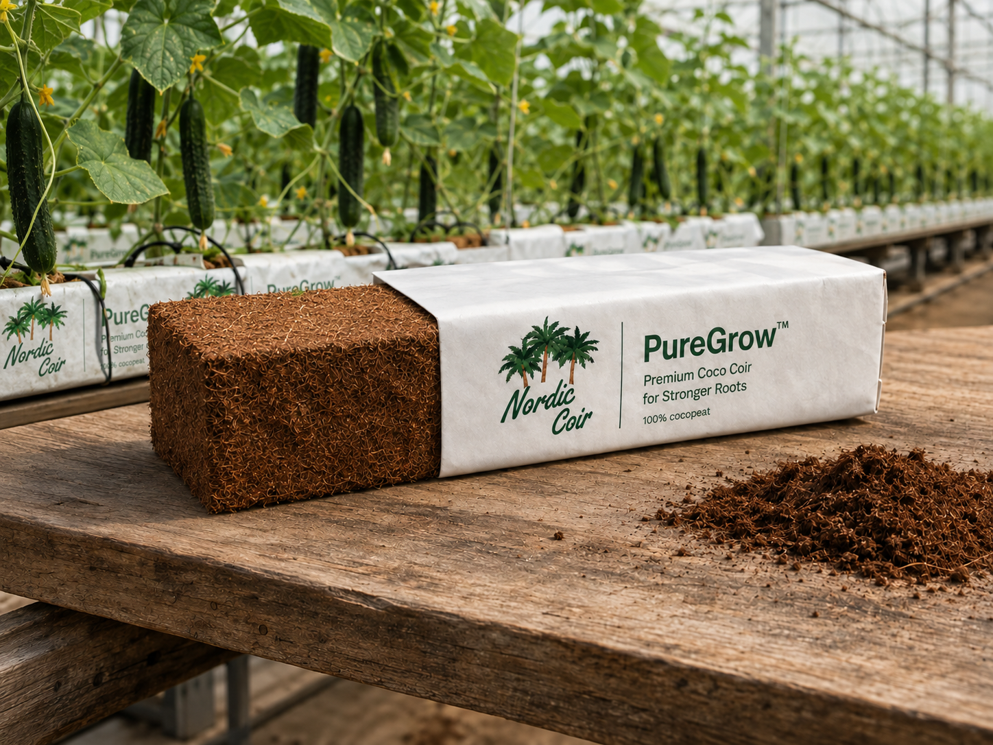 PureGrow 100% cocopeat grow slab by Nordic Coir for greenhouse and professional horticulture