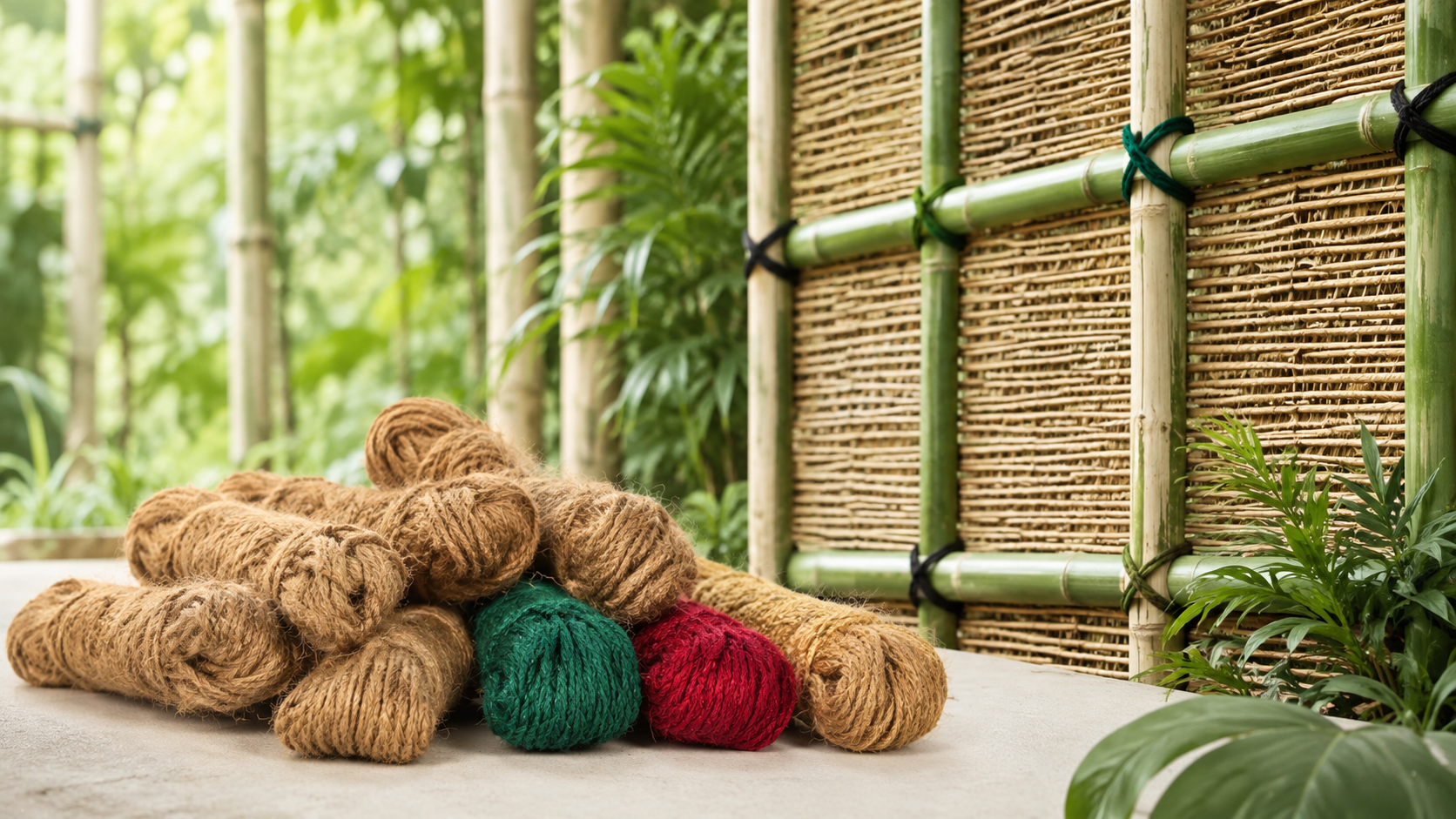 Natural coconut coir Dholls Yarn in natural and coloured options for plant support and decorative applications by Nordic Coir