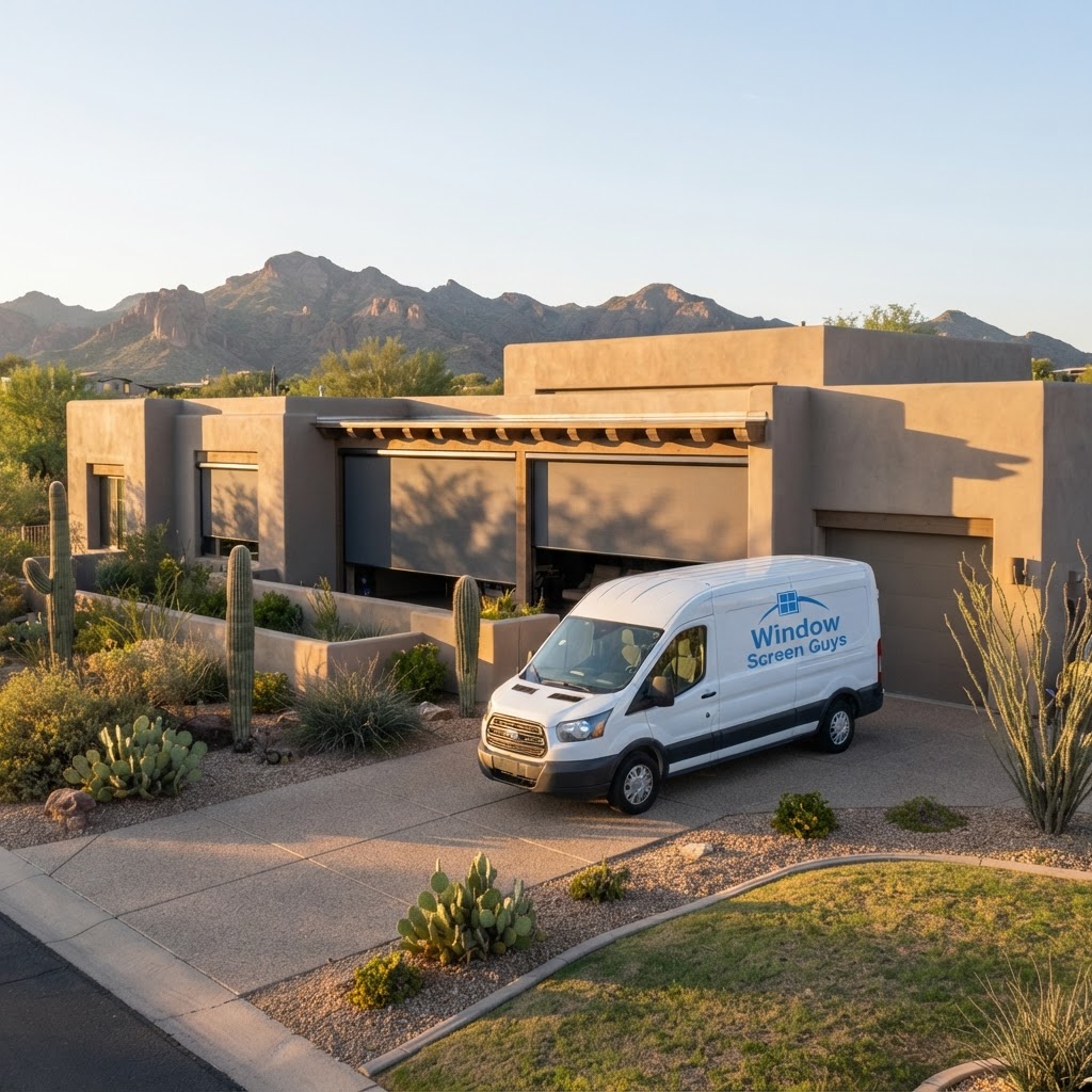 Completed blinds job in Phoenix AZ with the Window Screen Guys van out front