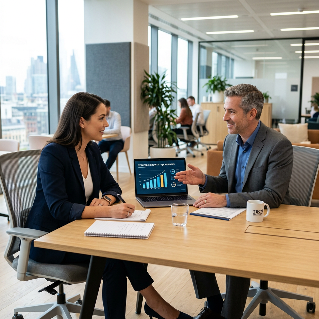 Two people meeting in an office