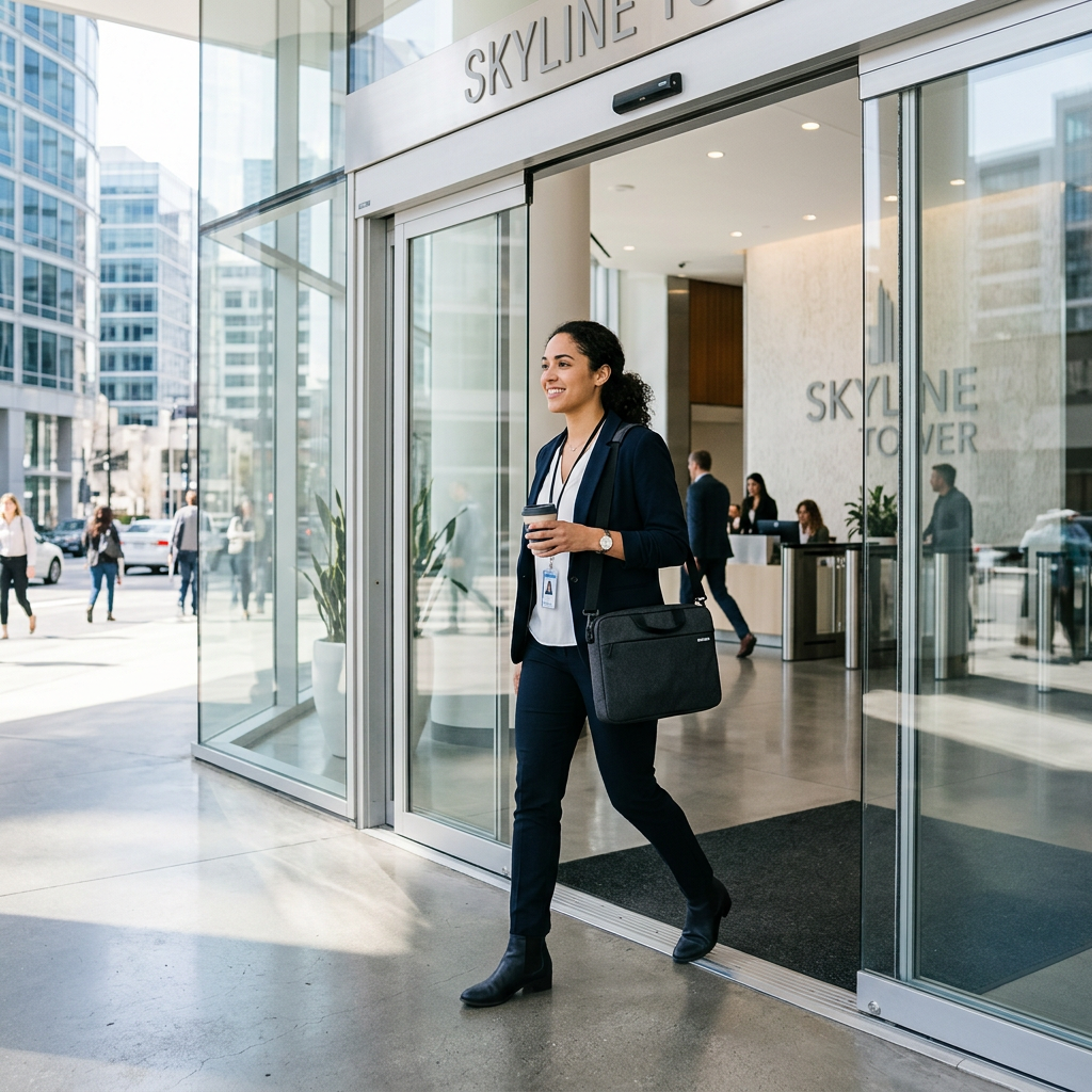 Person walking to drop off device