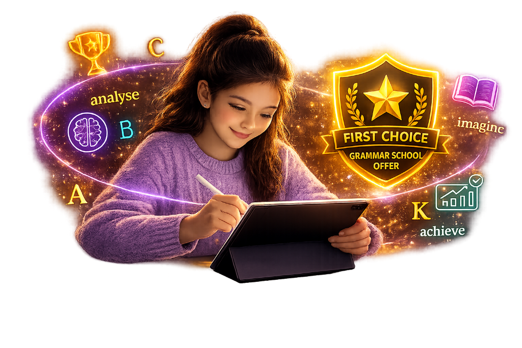 Student achieving mastery badges in 11+ English and Verbal Reasoning