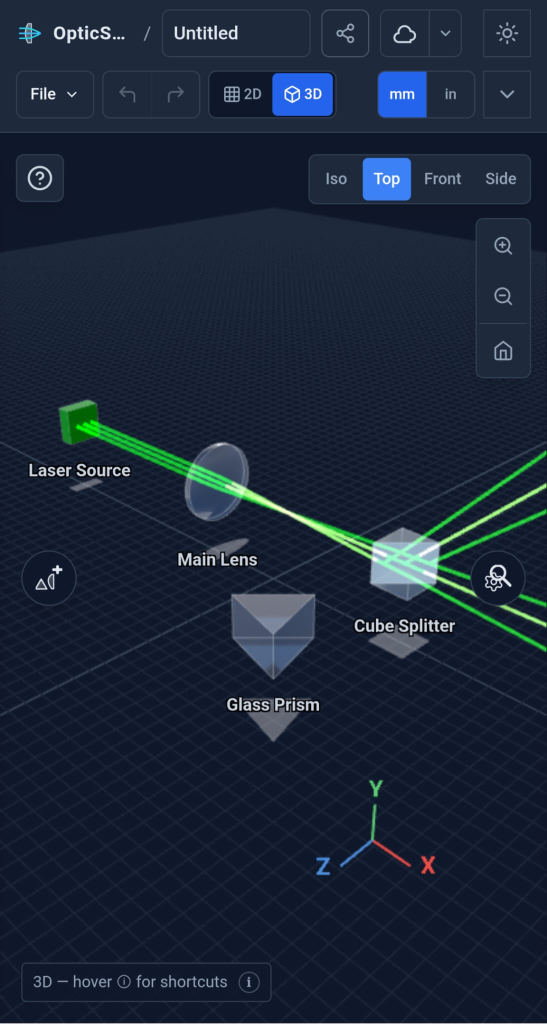 OpticSketcher running on a mobile device with a 3D scene
