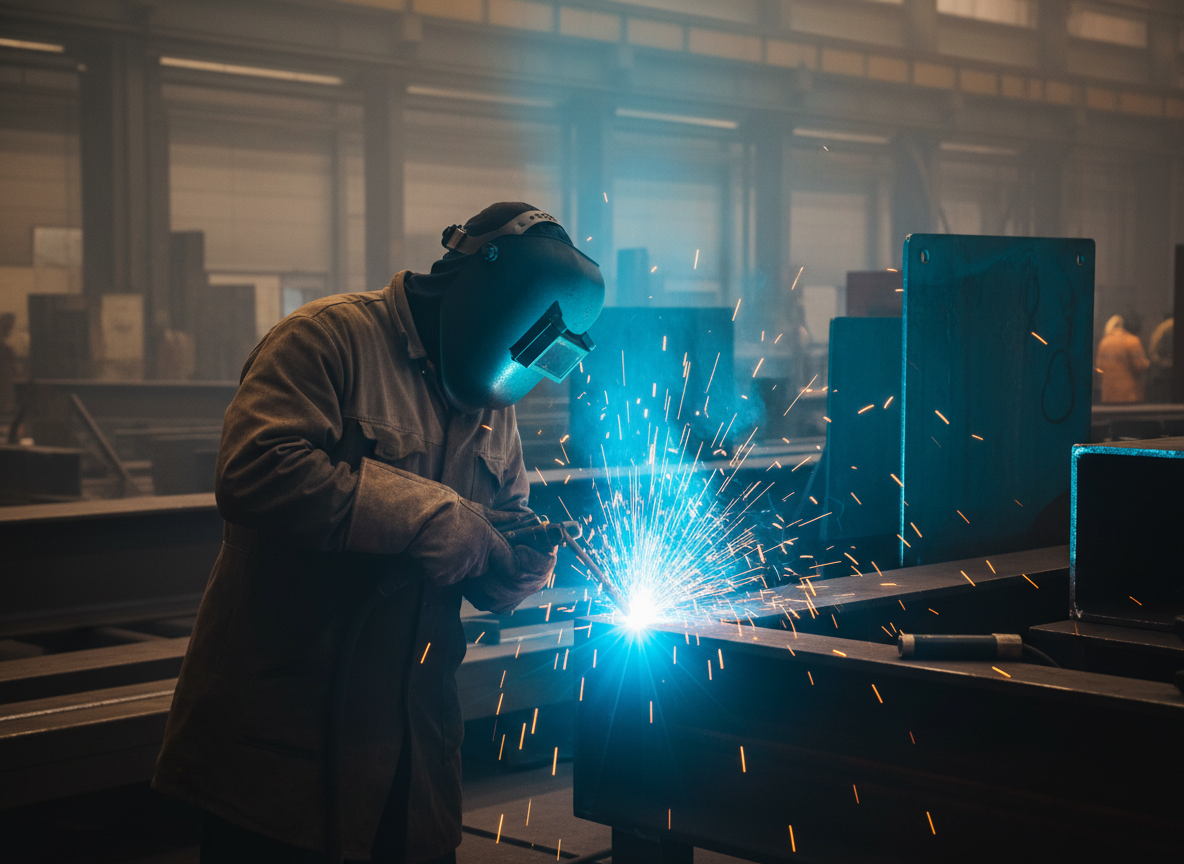 Steel welding in workshop