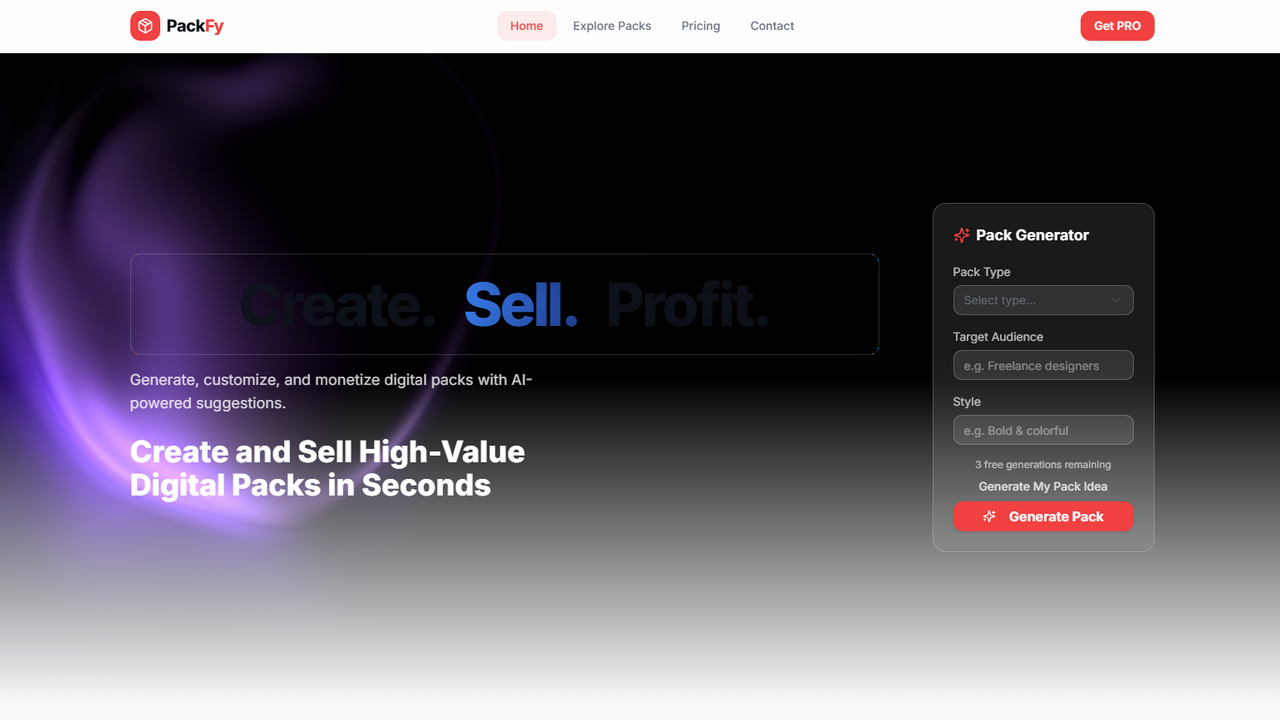 Packfy template preview