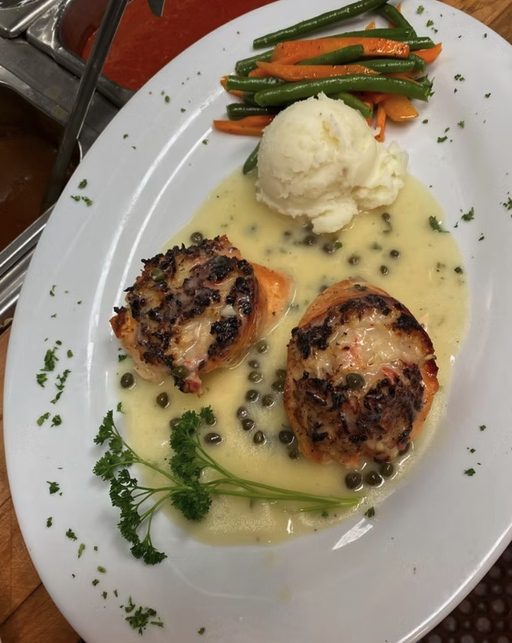 Stuffed chicken with capers in champagne sauce