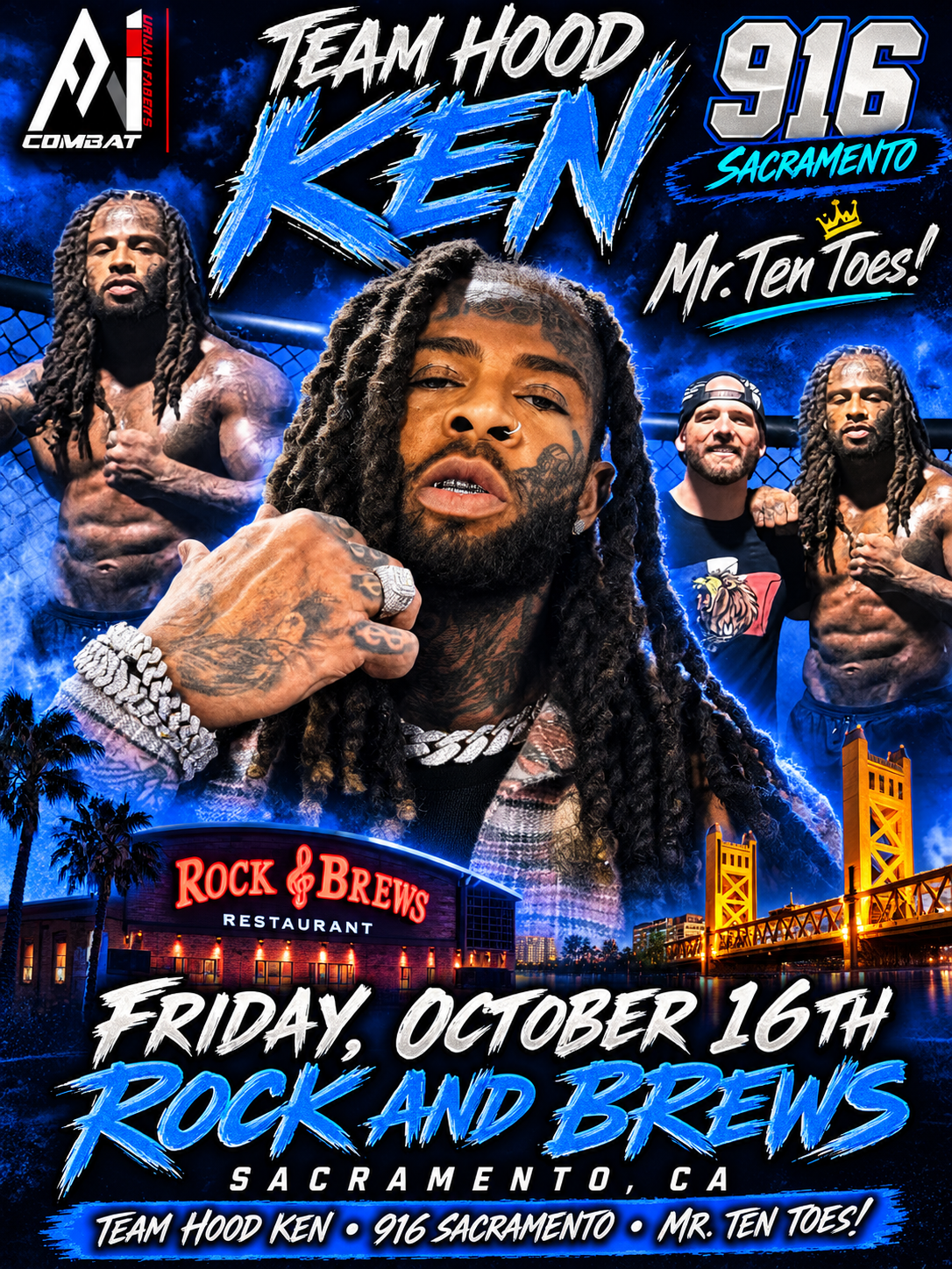 AI Combat fight night flyer โ Rock and Brews, Sacramento