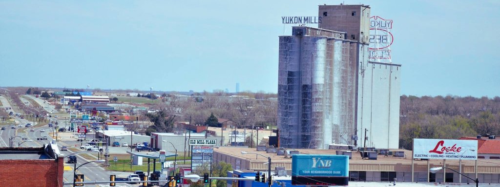 Yukon Mills grain elevator and downtown Yukon Oklahoma