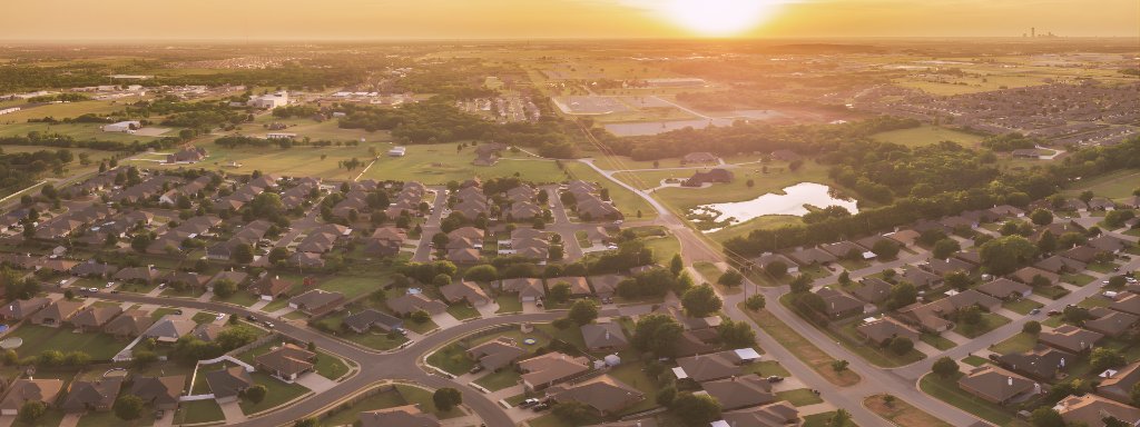 Aerial view of Moore Oklahoma at sunset