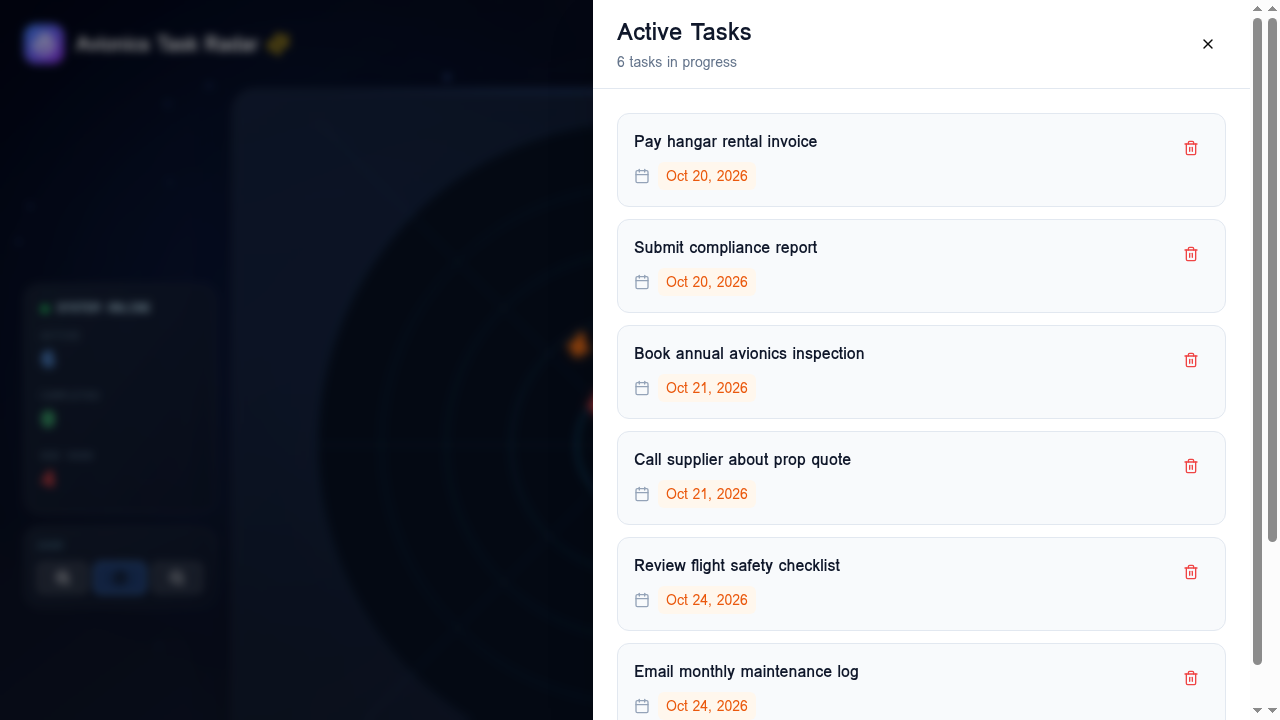 Active tasks list with due dates